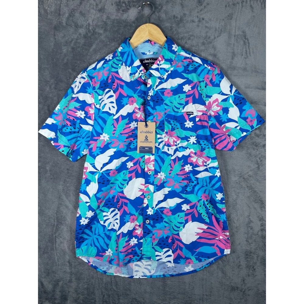 NWT Chubbies The Nectar Friday Shirt Mens Small Blue Tropical Floral Button Down - Picture 2 of 9